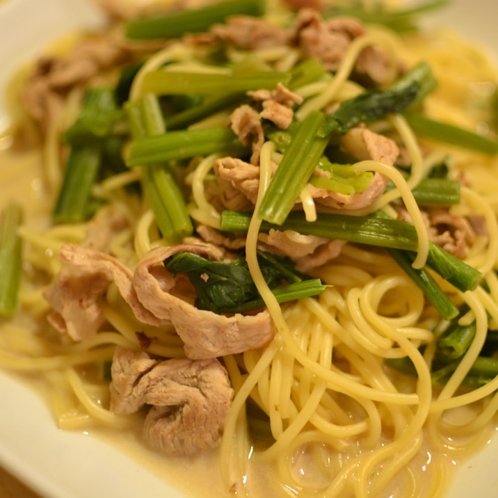 ほうれん草と豚肉のカンタン♪生クリームパスタ